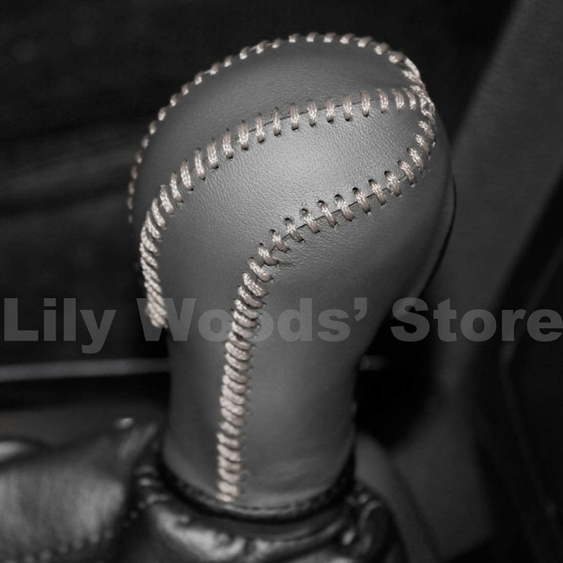 Loncky Black Genuine Leather Car Custom Fit Gear Shift Knob Cover for